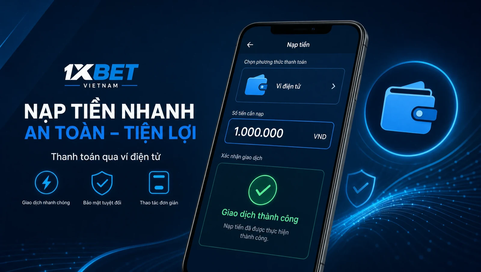 Màn hình nạp tiền 1xBet với tùy chọn ví điện tử ZaloPay