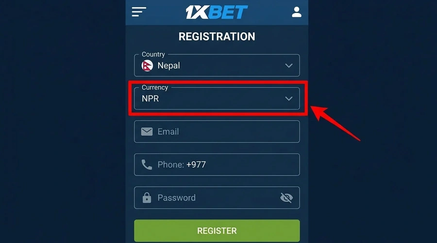 Màn hình đăng nhập 1xBet Việt Nam trên điện thoại